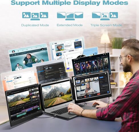 موسع شاشة الكمبيوتر المحمول، شاشة محمولة 14 بوصة FHD 1080P IPS لأجهزة الكمبيوتر المحمول 13.3 بوصة - 17 بوصة، موسع شاشة الكمبيوتر المحمول HDMI/USB-A/Type-C مع مسند، التوصيل والتشغيل لأجهزة Mac/Wins/Android/Switch in Saudi Arabia