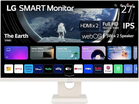 شاشة LG 27SR50F ذكية FHD IPS مقاس 27 بوصة، webOS 23، HDR10، Airplay 2، مشاركة الشاشة، بلوتوث، مكبر صوت ستيريو 5Wx2، حامل قابل للإمالة (HDMI، USB Type-A)، 2023 in Kuwait