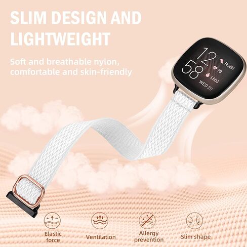 GEAK 6 حزم متوافقة مع فرق Fitbit Sense / Fitbit Versa 3 فرق / Fitbit Versa 4 Bands / Sense 2 Bands للنساء والرجال، حزام رياضي بحلقة نحيفة من النايلون قابل للتعديل لاستبدال Fitbit SmartWatch in Kuwait