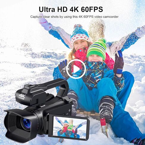 كاميرا فيديو SPPRANDOM 4K كاميرا فيديو 64 ميجابكسل 60 إطارًا في الثانية واي فاي بتركيز تلقائي على اليوتيوب، شاشة لمس 4.0 بوصة، كاميرا تسجيل فيديو بتكبير رقمي 18X مع ميكروفون، مثبت يدوي، جهاز تحكم عن بعد، بطاقة SD 64 جيجا in Kuwait
