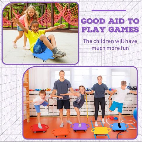 Deekin 12 Pieces Sports Scooter Board with Handles Plastic Casters Floor Scooter Board Sitting Scooter Board for Kids Children Schoo Gym Home Indoor Outdoor Activities Play Equipment in Kuwait