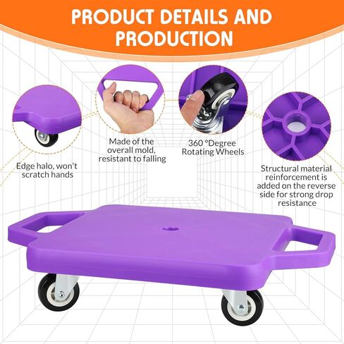 Deekin 12 Pieces Sports Scooter Board with Handles Plastic Casters Floor Scooter Board Sitting Scooter Board for Kids Children Schoo Gym Home Indoor Outdoor Activities Play Equipment in Kuwait