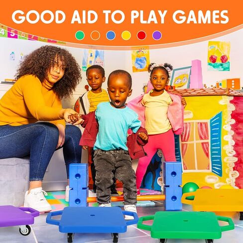 Deekin 12 Pieces Sports Scooter Board with Handles Plastic Casters Floor Scooter Board Sitting Scooter Board for Kids Children Schoo Gym Home Indoor Outdoor Activities Play Equipment in Kuwait