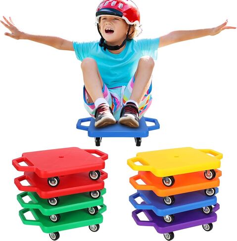 Deekin 12 Pieces Sports Scooter Board with Handles Plastic Casters Floor Scooter Board Sitting Scooter Board for Kids Children Schoo Gym Home Indoor Outdoor Activities Play Equipment in Kuwait