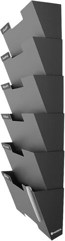 حامل ملفات معلق على الحائط باللون الرمادي، 6 عبوات | رف فولاذي متين، صلب، قوي وواسع | للرسائل والملفات والمجلات والمزيد | تنظيم سطح المكتب، وترتيب مكتبك - Nozzco in Kuwait