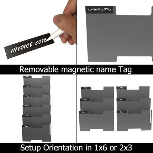 حامل ملفات معلق على الحائط باللون الرمادي، 6 عبوات | رف فولاذي متين، صلب، قوي وواسع | للرسائل والملفات والمجلات والمزيد | تنظيم سطح المكتب، وترتيب مكتبك - Nozzco in Kuwait