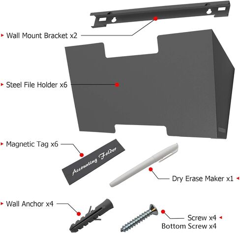 حامل ملفات معلق على الحائط باللون الرمادي، 6 عبوات | رف فولاذي متين، صلب، قوي وواسع | للرسائل والملفات والمجلات والمزيد | تنظيم سطح المكتب، وترتيب مكتبك - Nozzco in Kuwait