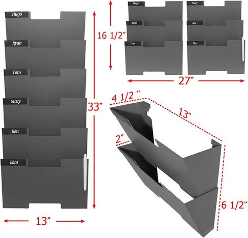 حامل ملفات معلق على الحائط باللون الرمادي، 6 عبوات | رف فولاذي متين، صلب، قوي وواسع | للرسائل والملفات والمجلات والمزيد | تنظيم سطح المكتب، وترتيب مكتبك - Nozzco in Kuwait