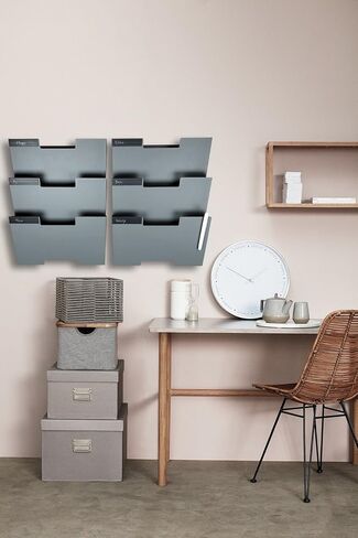 حامل ملفات معلق على الحائط باللون الرمادي، 6 عبوات | رف فولاذي متين، صلب، قوي وواسع | للرسائل والملفات والمجلات والمزيد | تنظيم سطح المكتب، وترتيب مكتبك - Nozzco in Kuwait