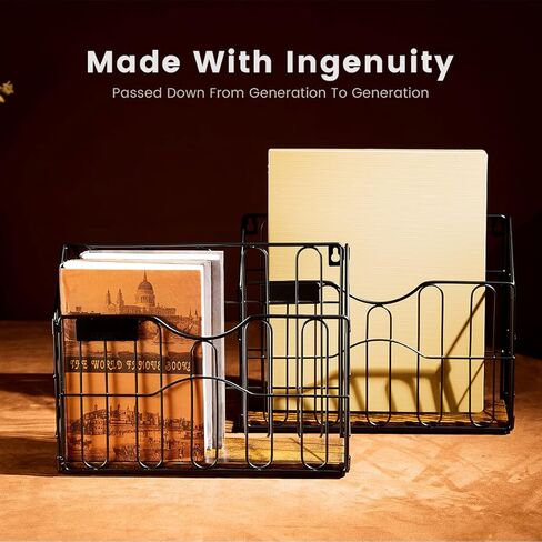 HOYRR Wall File Organizer, Wall File Holder, Wall Mounted File Organizer, Hanging File Holder With Label Panel, For Office Home, Iron and Wood Material Combination With S Shaped Hook (Pack of 2) in Kuwait