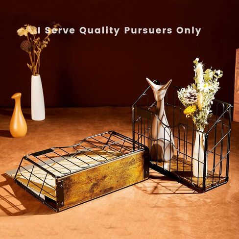 HOYRR Wall File Organizer, Wall File Holder, Wall Mounted File Organizer, Hanging File Holder With Label Panel, For Office Home, Iron and Wood Material Combination With S Shaped Hook (Pack of 2) in Kuwait