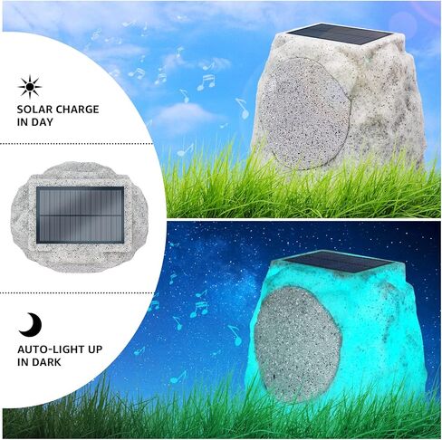 مكبرات صوت روك خارجية مقاومة للماء تعمل بالطاقة الشمسية مع إضاءة متعددة الألوان ووظيفة زوج TWS لاسلكية، بطارية قابلة لإعادة الشحن للحديقة والفناء والحفلات وحمام السباحة والسطح والساحة والمنزل in Kuwait