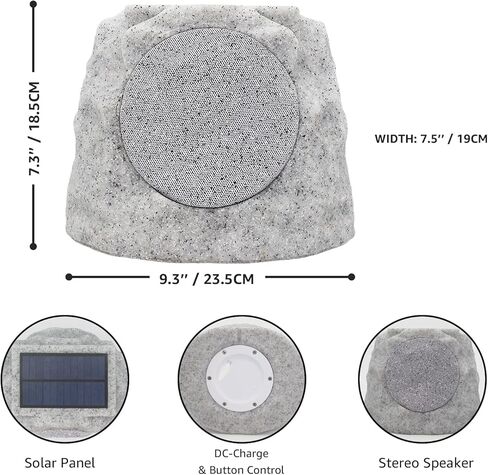 مكبرات صوت روك خارجية مقاومة للماء تعمل بالطاقة الشمسية مع إضاءة متعددة الألوان ووظيفة زوج TWS لاسلكية، بطارية قابلة لإعادة الشحن للحديقة والفناء والحفلات وحمام السباحة والسطح والساحة والمنزل in Kuwait