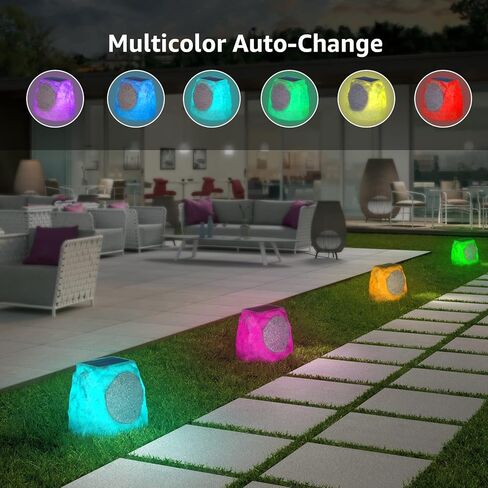 مكبرات صوت روك خارجية مقاومة للماء تعمل بالطاقة الشمسية مع إضاءة متعددة الألوان ووظيفة زوج TWS لاسلكية، بطارية قابلة لإعادة الشحن للحديقة والفناء والحفلات وحمام السباحة والسطح والساحة والمنزل in Kuwait