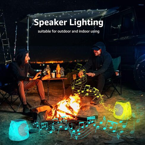 مكبرات صوت روك خارجية مقاومة للماء تعمل بالطاقة الشمسية مع إضاءة متعددة الألوان ووظيفة زوج TWS لاسلكية، بطارية قابلة لإعادة الشحن للحديقة والفناء والحفلات وحمام السباحة والسطح والساحة والمنزل in Kuwait