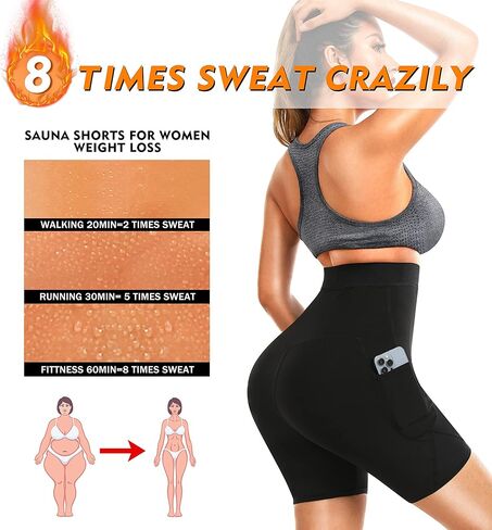 سراويل ساونا للعرق للنساء، سراويل ضيقة للتخسيس عالية الخصر للتمرين، كابريس حراري ساخن مع جيب in Kuwait