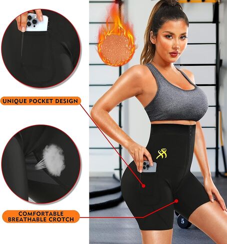 سراويل ساونا للعرق للنساء، سراويل ضيقة للتخسيس عالية الخصر للتمرين، كابريس حراري ساخن مع جيب in Kuwait