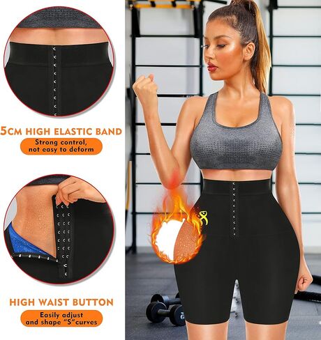 سراويل ساونا للعرق للنساء، سراويل ضيقة للتخسيس عالية الخصر للتمرين، كابريس حراري ساخن مع جيب in Kuwait