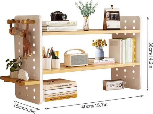 3-Tier Bookshelf, Countertop Storage Display Rack with 4 Shelves and 2 Hooking, Desktop Shelves Rack Storage Organizer, Multipurpose Desktop Shelf Bookcase for Dorm Office Home. in Kuwait