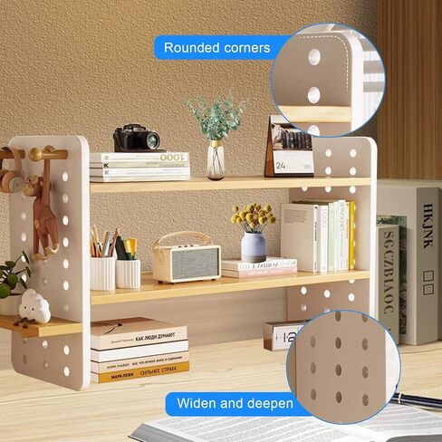 3-Tier Bookshelf, Countertop Storage Display Rack with 4 Shelves and 2 Hooking, Desktop Shelves Rack Storage Organizer, Multipurpose Desktop Shelf Bookcase for Dorm Office Home. in Kuwait