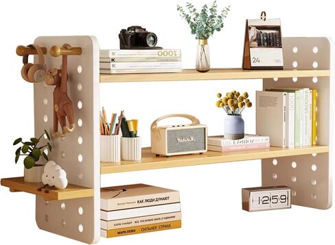 3-Tier Bookshelf, Countertop Storage Display Rack with 4 Shelves and 2 Hooking, Desktop Shelves Rack Storage Organizer, Multipurpose Desktop Shelf Bookcase for Dorm Office Home. in Kuwait