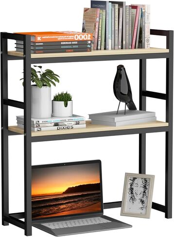 Computer Desktop Bookcase 2-Tier 29.5 Inch Multipurpose Wood Desk Hutch Bookshelf for Computer with Adjustable Shelf Display Rack Desk Shelf Desk Hutch in Saudi Arabia