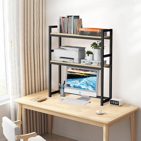 Computer Desktop Bookcase 2-Tier 29.5 Inch Multipurpose Wood Desk Hutch Bookshelf for Computer with Adjustable Shelf Display Rack Desk Shelf Desk Hutch in Saudi Arabia