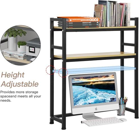 Computer Desktop Bookcase 2-Tier 29.5 Inch Multipurpose Wood Desk Hutch Bookshelf for Computer with Adjustable Shelf Display Rack Desk Shelf Desk Hutch in Saudi Arabia