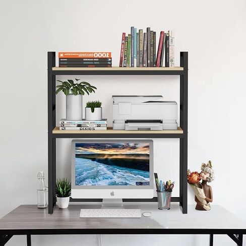 Computer Desktop Bookcase 2-Tier 29.5 Inch Multipurpose Wood Desk Hutch Bookshelf for Computer with Adjustable Shelf Display Rack Desk Shelf Desk Hutch in Saudi Arabia