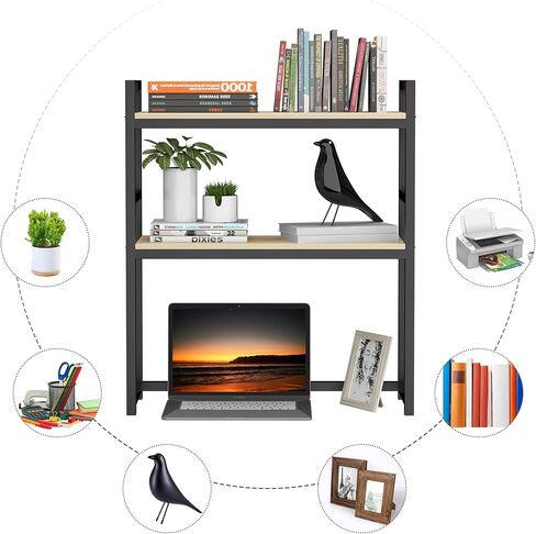 Computer Desktop Bookcase 2-Tier 29.5 Inch Multipurpose Wood Desk Hutch Bookshelf for Computer with Adjustable Shelf Display Rack Desk Shelf Desk Hutch in Saudi Arabia