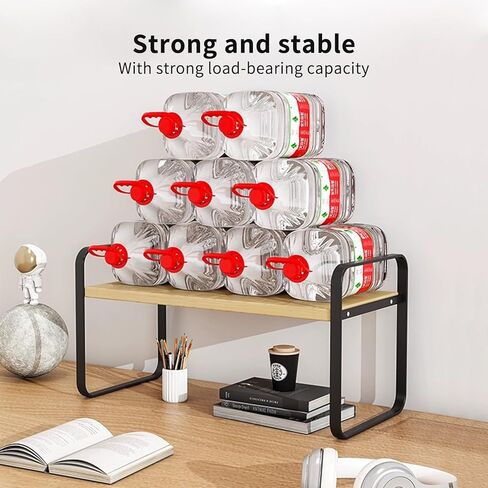 رف منظم لسطح المكتب، رف تخزين منظم من طبقة واحدة إلى طبقتين، رف كتب خشبي لسطح المكتب، تخزين لطيف لخزانة الملابس، رف منظم عرض صغير للمكتب، المطبخ، غرفة النوم، الحمام (طبقتين - إطار أسود) in Kuwait