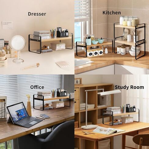 رف منظم لسطح المكتب، رف تخزين منظم من طبقة واحدة إلى طبقتين، رف كتب خشبي لسطح المكتب، تخزين لطيف لخزانة الملابس، رف منظم عرض صغير للمكتب، المطبخ، غرفة النوم، الحمام (طبقتين - إطار أسود) in Kuwait