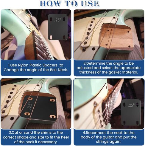 YASUOA قسط من النايلون البلاستيكي على رقبة الجيتار للمحاذاة الفعالة وتعديل الزاوية، مناسب لجميع أنواع الجيتارات-3 قطع in Kuwait