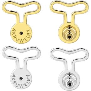 Earring Lifter Backs for Droopy Ears, 4PCS Durable T Shape Earring Support Backing for Heavy Earrings Large Locking Backers Replacements for Studs Pierced Backs for Sagging Ear,White Gold