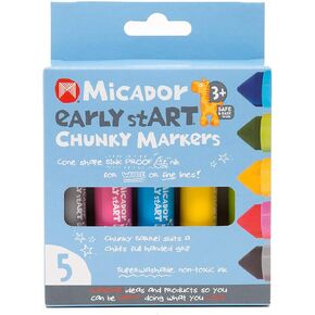 Micador early stART Chunky Markers, 5-Colors - Kids coloring + drawing + playing - Long-lasting ink + Non-Toxic + Washable - Ages 3+