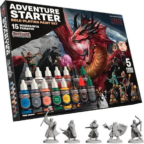The Army Painter, GameMaster: Adventure Starter Role-playing Paint Set, 15 x 18ml Warpaints Fanatic Acrylic paints, incl. a Brush-On Primer, 5 FREE Miniatures & 1 Brush - For Warhammer & Dnd