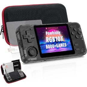 Powkiddy RGB10X Handheld Game Console – 8000+ Games, 3.5" IPS Screen, 2800mAh Long Battery Life, 64-Bit System (Black Transparent)