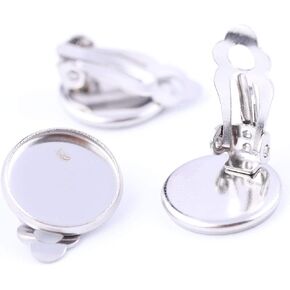 Reidgaller 40pcs Stainless Steel Lever Back Clip on 12mm Cabochon Earring Base Setting Blanks DIY Bezel Trays for Earrings Jewelry Making