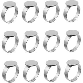 DIYEAH 20pcs Stainless Steel Adjustable Ring Bases for Jewelry Creation - Round Pad Ring Tray - Bezel Tray for Crafting - Silver Tray Style Ring Blanks - Round Tray Ring Making Supplies