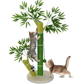 33 '' Cat Tall Cat Post post للقطط الكبيرة والقطرة ، والخدش القطط الطبيعي للقطط الداخلية مع كرة dinglingtoy وشجرة القط البالغ ثلاثية الأبعاد لطيفة مع شكل الخيزران لجميع القطط