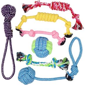 BK PRODUCTS LLC 7 Dog Chew Toys Made of All-Natural Cotton for Small Breeds and Puppies – Dog Rope Toy Set Stimulates Gums, Helps Fight Plaque and Relieves Boredom and Separation Anxiety