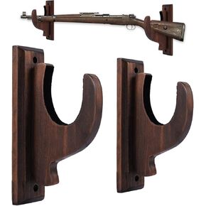 Real Hardwood Gun Hanger 2 Pack Gun Rack Wall Mount Hold Up Displays Gun Rack Solid Wooden Hanger Shotgun Hooks for Shotgun & Rifle Horizontal Display(Burnt Color)