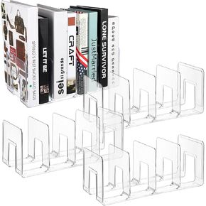 4 Pack Acrylic File Sorter, 4-Section Clear Desktop File Folder Holder Organizer, Thick Office Storage Stand Rack for Book, Envelopes, Mail, Document, Notebook, Binder, Purse, Clutch Divider