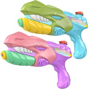 TEMI 2 Pack Dinosaur Water Blasters for Kids, Long-Range Shooting Pump Squirt Water Guns for Boys and Girls 3 4 5 6 7 8+ Years, Outdoor Toys Summer Fighting Game for Pool, Beach, Party