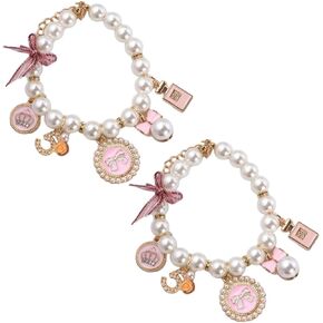 2Pcs Pink Medium Dog Pearl Collars Pet Pearl Dog Princess Bow Necklace Cute Collar Puppy Accessories Cat Jewelry Pearl Neck Strap for Dog Cat Same-Day Pet Gifts Pet Supplies