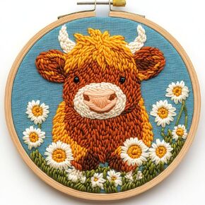 DIY Punch Needle Kits for Beginners Cute Cartoon Highland Cow with Daisy Flower with Hoop Embroidery Punch Needle Starter Craft Set Easy for Adults and Children Festival Gift and Decoration 20x20cm-5
