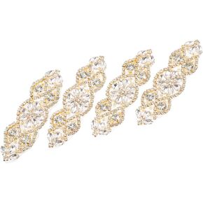 4pcs Girdle Rhinestone Patch Crystal Applique Patches Rhinestone Applique Embellishments Beaded Flowers Applique Diamond Rhinestones Gold Dress Belt Sewing Applique