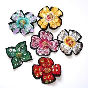 6 Pcs Colorful Flowers Embroidery Beaded Patches Rhinestone Crystal Sew On Sequin Patch Handmade Bead Patch Applique for T-Shirt Handbag Jeans Jackets Shoes Clothing