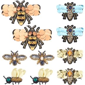 GORGECRAFT 10PCS 5 Styles Bees Sequins Rhinestones Bead Patches Handmade Insect Sew on Crystal Pearl Patch Clothes Embroidery Applique for Clothing Shoes Handbag Decorative DIY Projects Scrapbooking