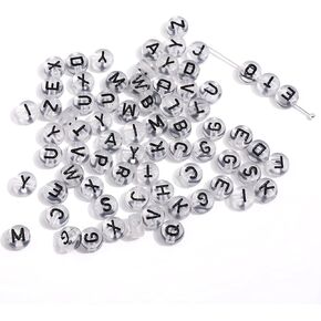 DAHI 1000pcs Acrylic Alphabet Beads - A-Z Round Letter Beads for Jewelry Making (Black Transparent)